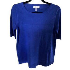 Melissa Paige Angelfish Blue Ribbed Crewneck Short Sleeve Knit Sweater NWT Mediu
